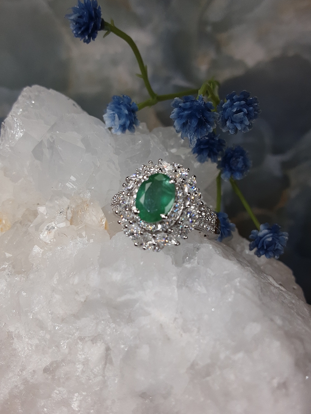 925 Emerald, Moissanite Ring.